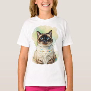 Söt siamesisk katt blåa ögon akvarell husdjur kons t shirt