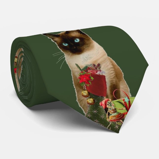 Söt siamesisk katt jul slips (Rullad)