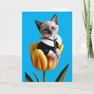 Söt siamesisk katt Tulpan Julkort Kort