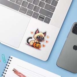 Söt siamesisk kattunge – Halloween Chibi Klistermärken