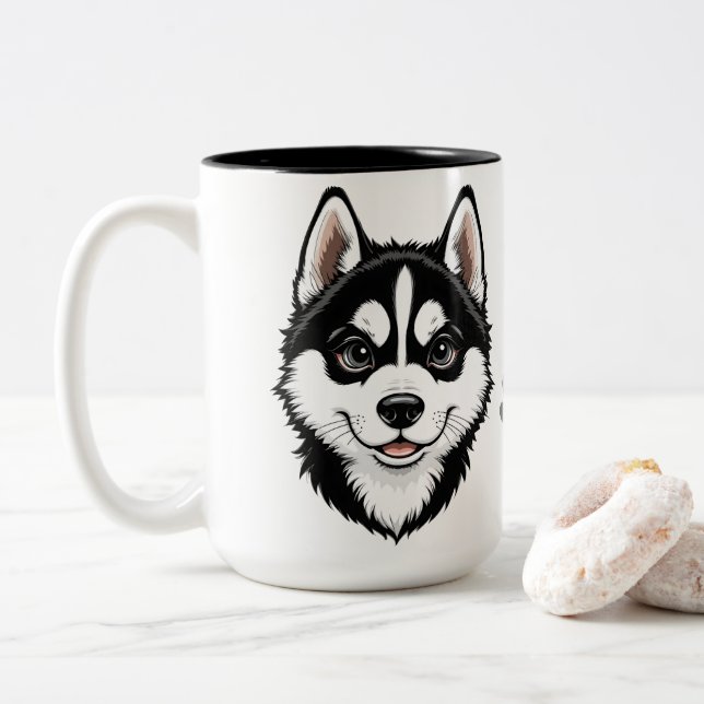 Söt Siberian Husky Valp Två-Tonad Mugg (Med munk)