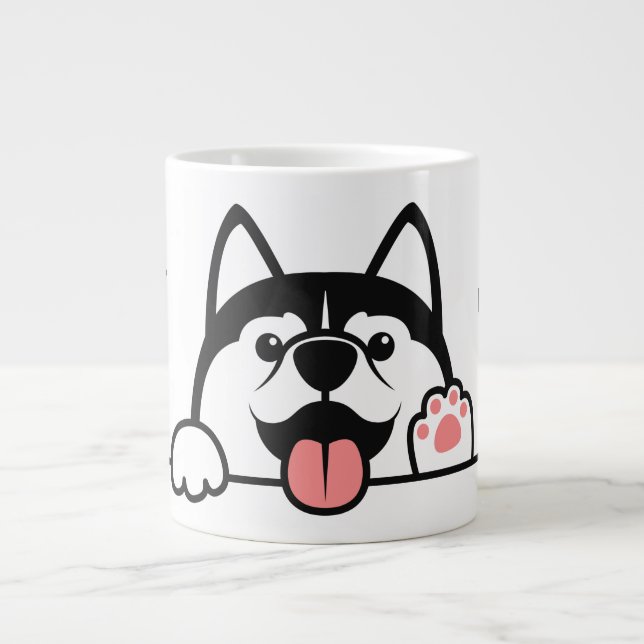 Söt sibirisk husky med anpassat namn & text jumbo mugg (Framsidan)