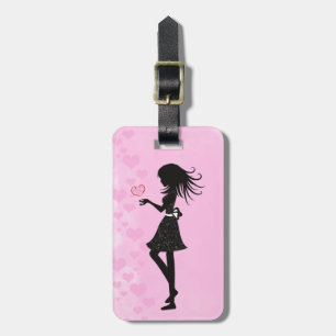 Söt Silhouette Girl med Hearts Rosa och svart Bagagebricka