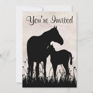 Söt Silhouette Mare and Foal Horse Baby Shower Inbjudningar