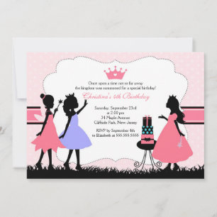 Söt Silhouette Rosa Princess Födelsedagsfest Inbjudningar