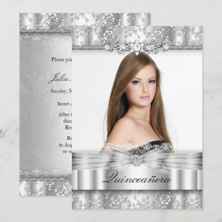 Söt Silver Blommigt Photo Quinceanera-inbjudan Inbjudningar