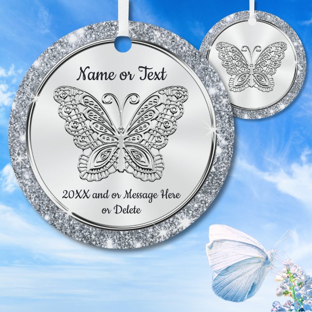 Söt Silver, Butterfly Julgran Ornaments Julgransprydnad Keramik (Butterfly Christmas Ornament. Butterfly Memorial Ornament. Personalized Butterfly Ornaments. Gifts.)