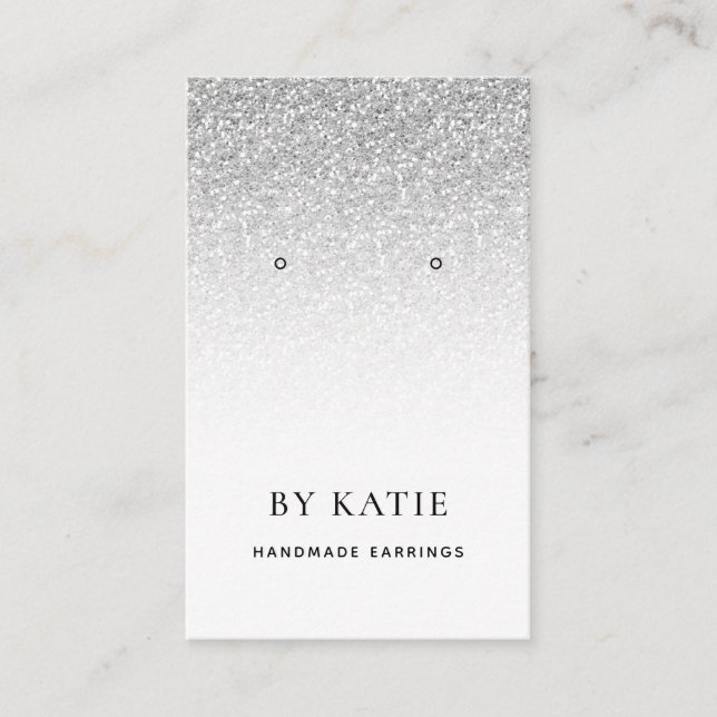 Söt Silver Faux Glitter Earring Visning Card Visitkort (Framsida)