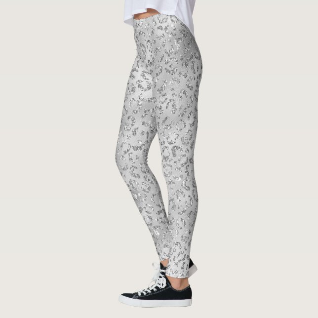 Söt Silver Gepard Leopard Skinn Print Mønster Leggings (Vänster)