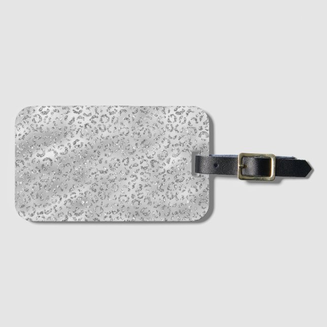 Söt Silver Gepard Leopard Skinn Tryck Mönster Bagagebricka (Framsida horisontal)