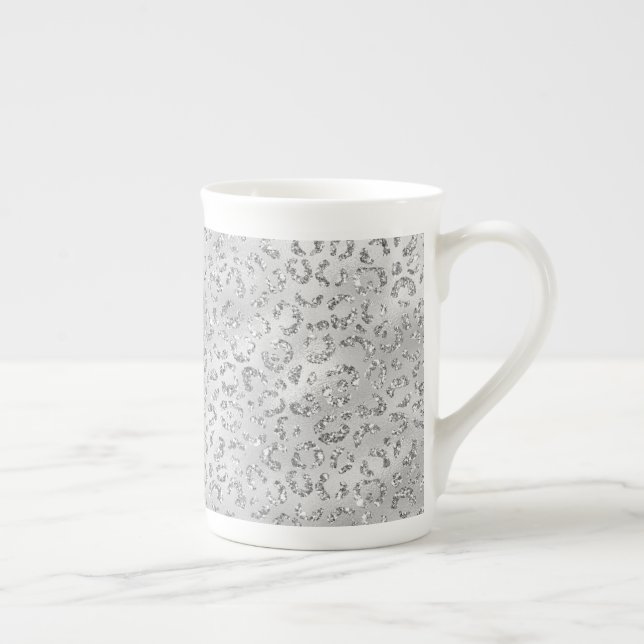 Söt Silver Gepard Leopard Skinnmönster Benporslin Mugg (Höger)