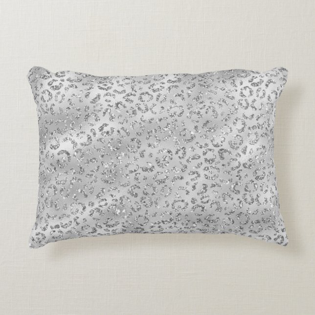 Söt Silver Gepard Leopard Skinnmönster Prydnadskudde (Framsidan)