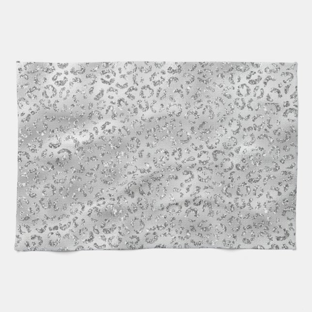 Söt Silver Gepard Leopard Skinntryck Mönster Kökshandduk (Horisontell)