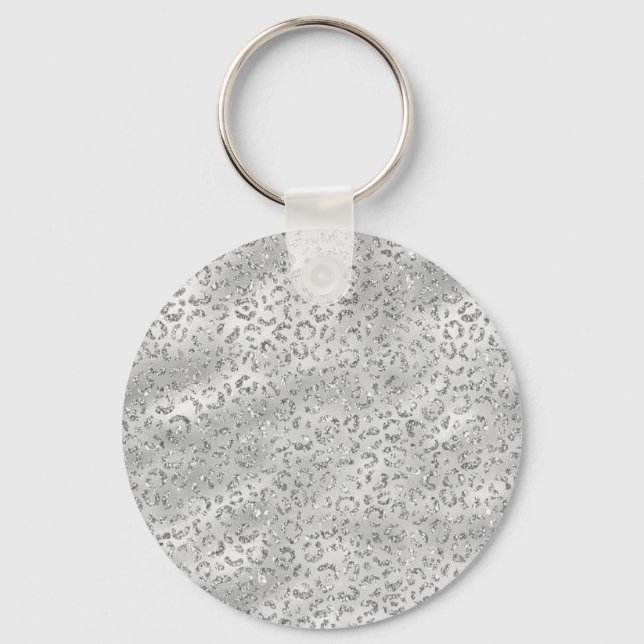 Söt Silver Gepard Leopard Skinntryck Mönster Nyckelring (Framsida)