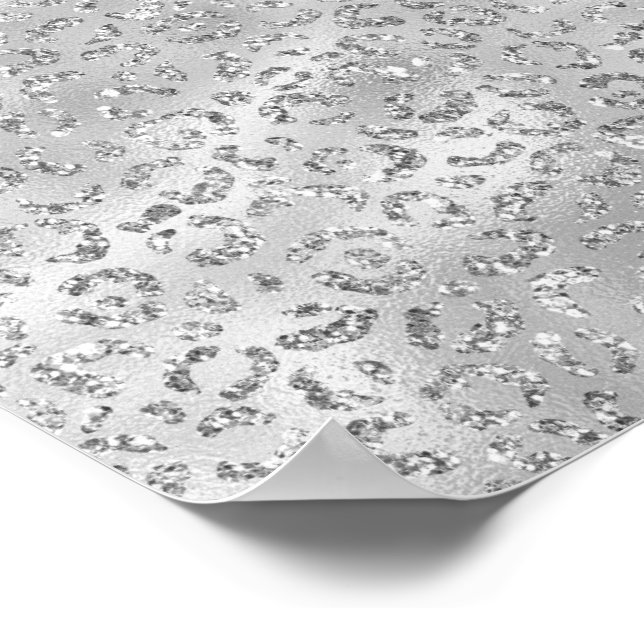Söt Silver Gepard Leopard Skinntryck Mönster Poster (Hörn)
