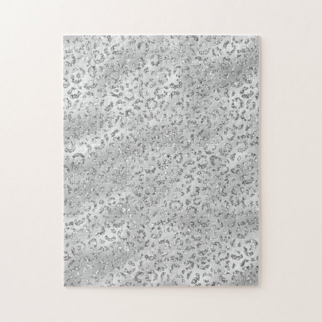Söt Silver Gepard Leopard Skinntryck Mönster Pussel (Vertikal)
