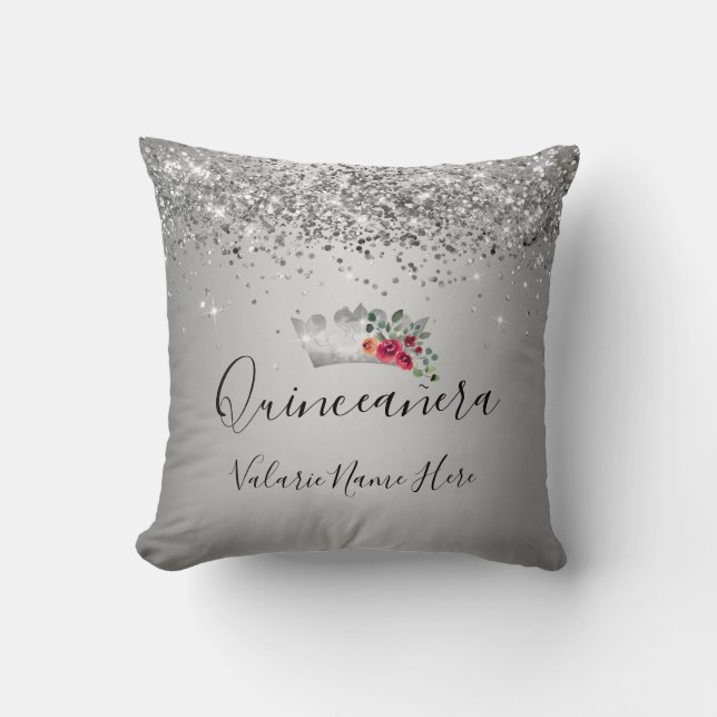 Söt Silver Glitter Quinceañera Dekorativ kudde (Framsida)