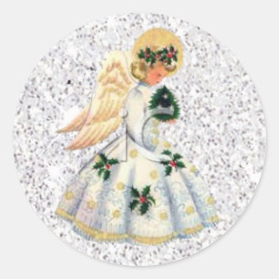Söt Silver Glittery Angel-julklapp Runt Klistermärke