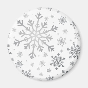 Söt Silver jul Snöflingor på vintervita Magnet