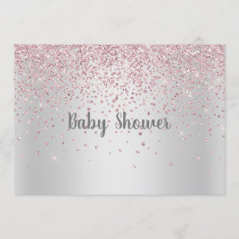 SÖT SILVER ROSA MODERN BABY SHOWER CRYSTAL INBJUDNINGAR