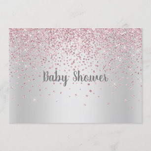 SÖT SILVER ROSA MODERN BABY SHOWER CRYSTAL INBJUDNINGAR