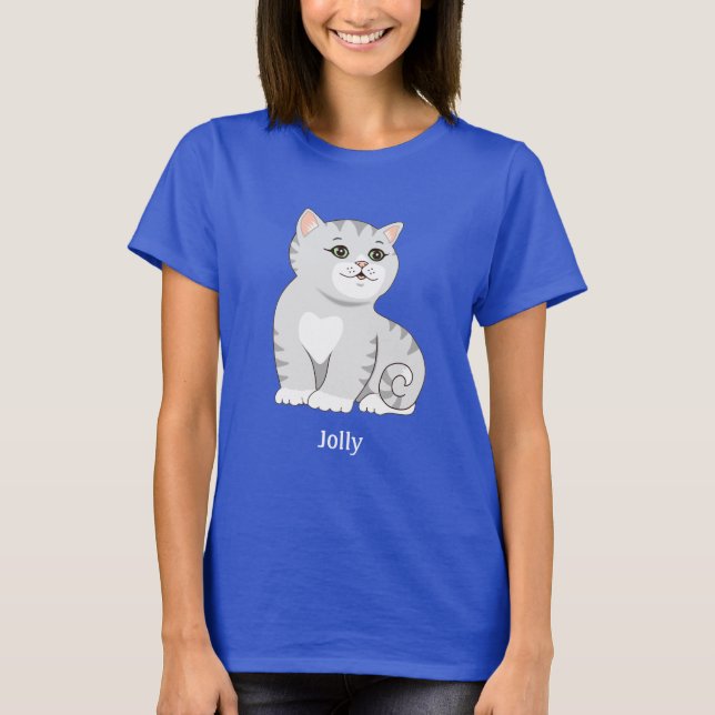 Söt silvergrå randig kattunge T-shirt (Framsida)