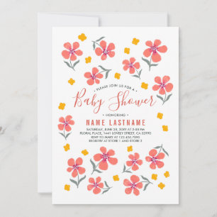 Söt simpelt folk Red gula blommor Baby Shower Inbjudningar