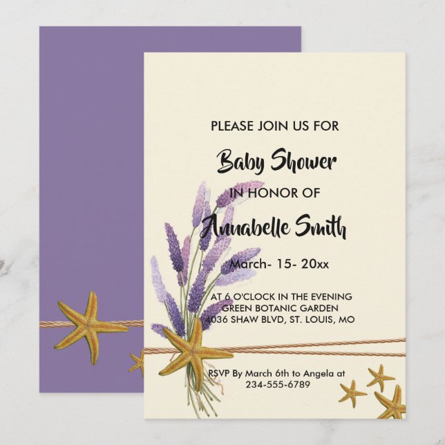söt Simple Starfish Baby Shower Inbjudningar (Fram/baksida)
