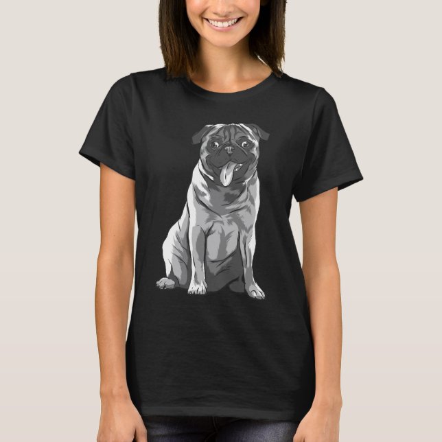Söt sittande pug 717 t shirt (Framsida)