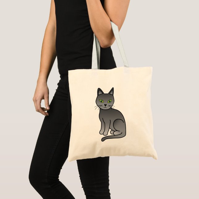 Söt sittande rysk blå katt illustration tygkasse (Framsida (produkt))