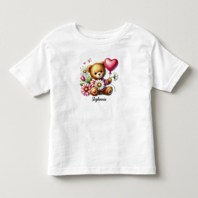 Söt sittande teddybjörn Alla hjärtans dag  T Shirt (Framsida)
