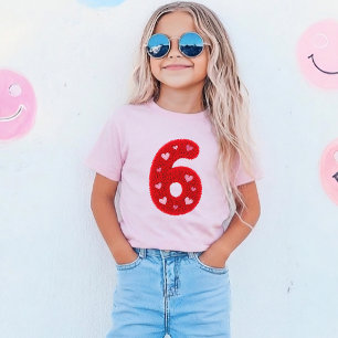 Söt sjätte födelsedagsflicka Hjärtan Röd Fluffig T Shirt