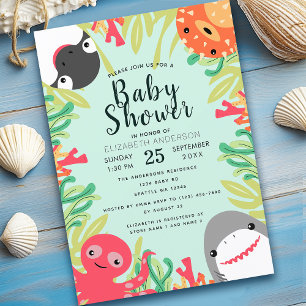 Söt sjö djur baby shower inbjudan