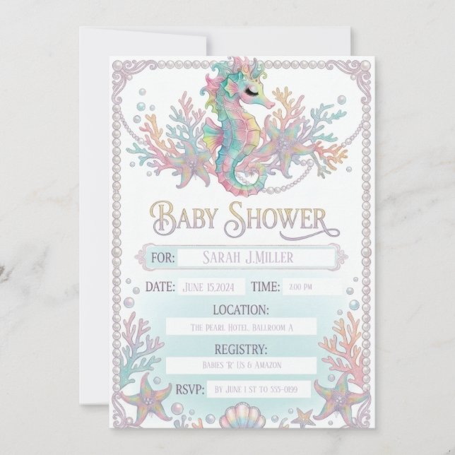 "Söt Sjöhästs-Babyshowerinbjudan Inbjudningar (Framsida)