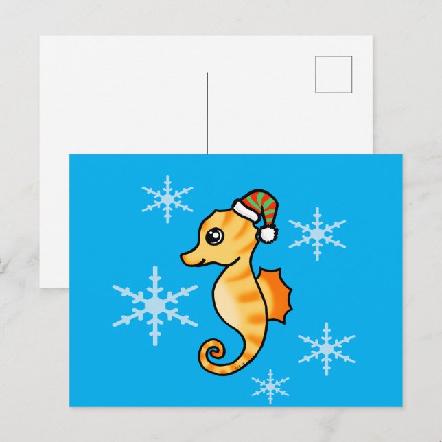 Söt sjöhästs jul snöflinga semester  helg vykort (Fram/baksida)
