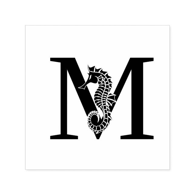Söt sjöhästs överst på enkel fet initialmonogram självfärgande stämpel (Design)