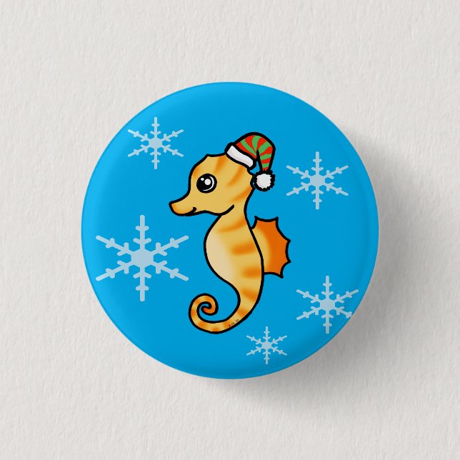 Söt sjöhästsjul snöflinga högtid knapp (Framsida)