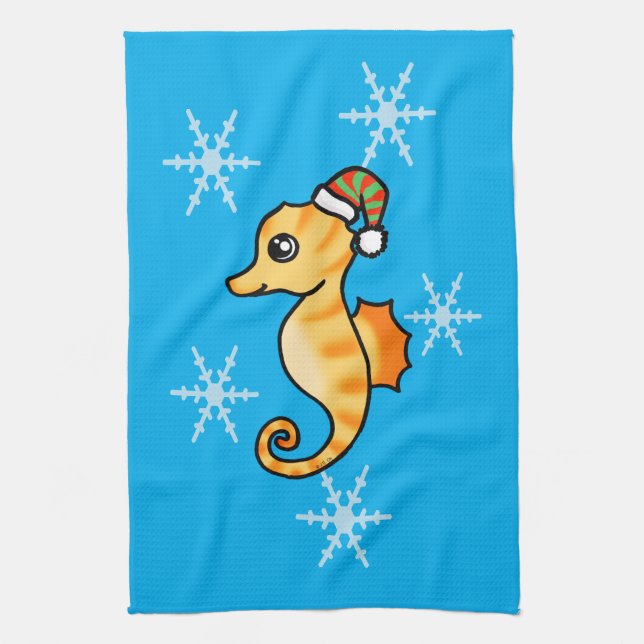 Söt sjöhästsjul snöflinga högtid  kökshandduk (Vertikal)