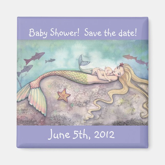 Söt sjöjungfru baby shower spara datum magnet (Framsidan)