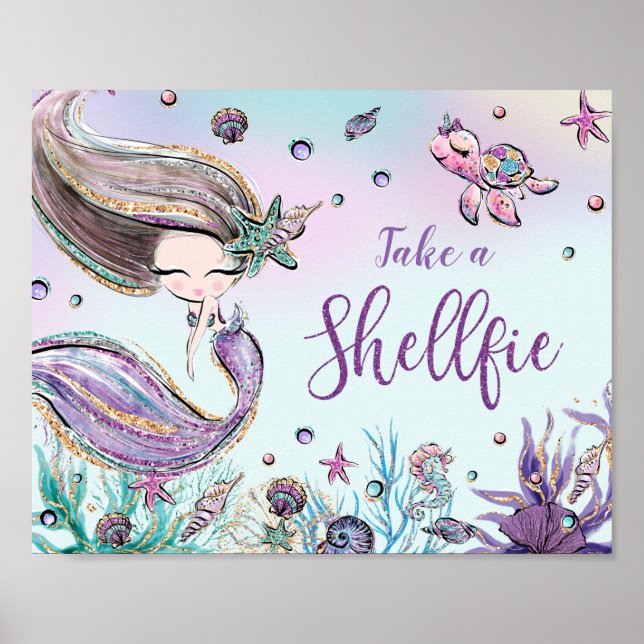 Söt sjöjungfru födelsedags baby shower Ta en Shell Poster (Framsidan)