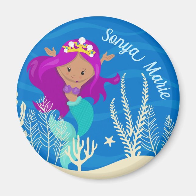 Söt Sjöjungfru Girl Blue Ocean Monogram Magnet (Framsidan)