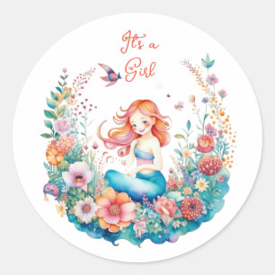 Söt Sjöjungfru Girl Girl Baby Shower Det är en fli Runt Klistermärke