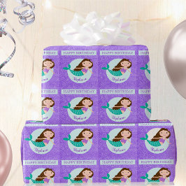 Söt sjöjungfru lila glitter personlig födelsedag presentpapper