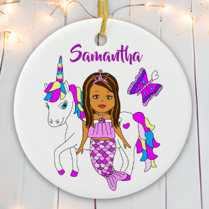 Söt Sjöjungfru och Unicorn Personlig jul Julgransprydnad Keramik