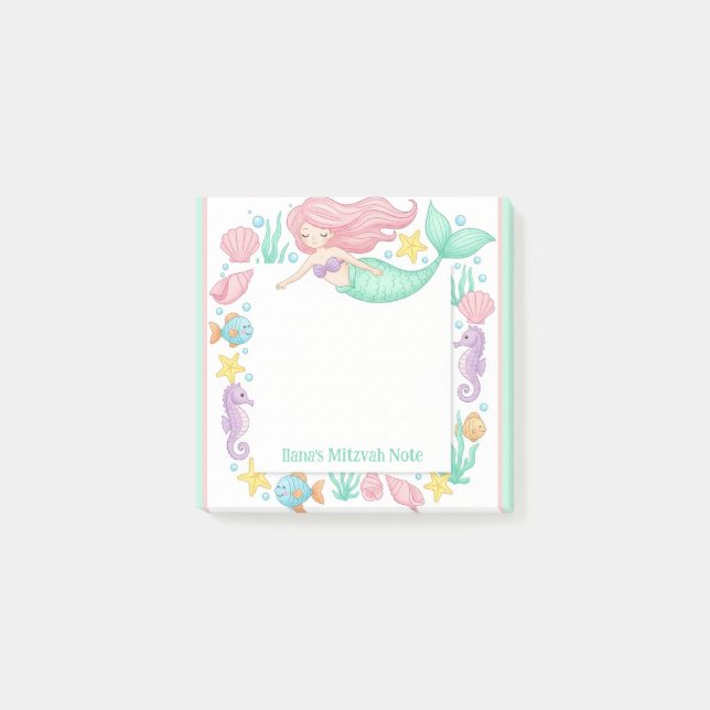 Söt sjöjungfru Personlig Mitzvah anteckningsblock Post-it Block (Framsida)