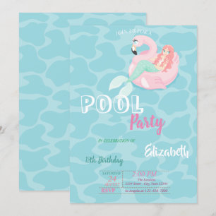 Söt sjöjungfru pool födelsedagsfest inbjudningar