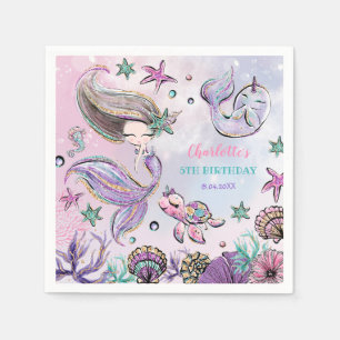 Söt Sjöjungfru Sea Turtle Narwhal Birthday Girl Pappersservett