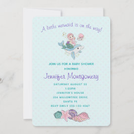 Söt sjöjungfru som rider på en delfin under havet inbjudningar