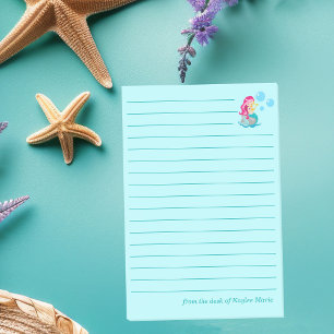 Söt sjöjungfru tjej anpassad teal kantad strand post-it block