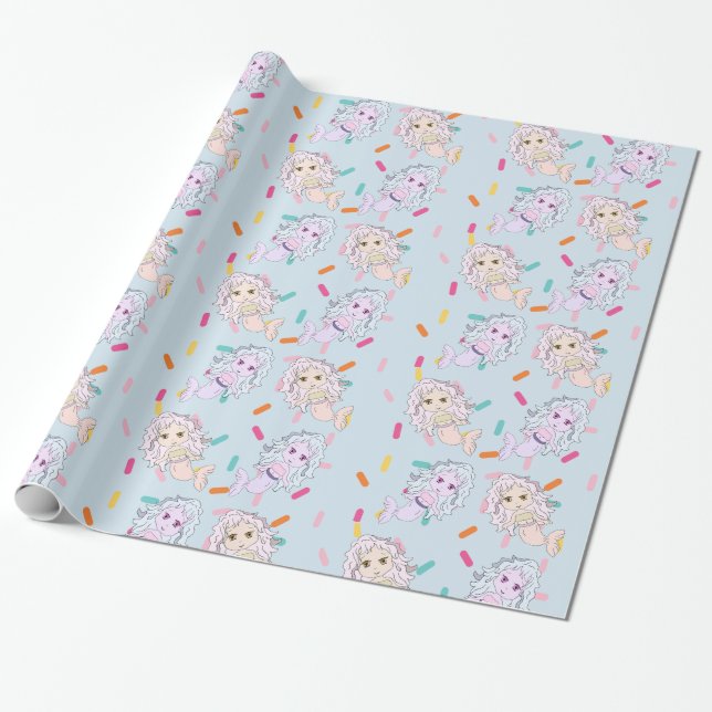 Söt Sjöjungfruar och Candy Sprinkles Gift Wrap Presentpapper (Utrullad)
